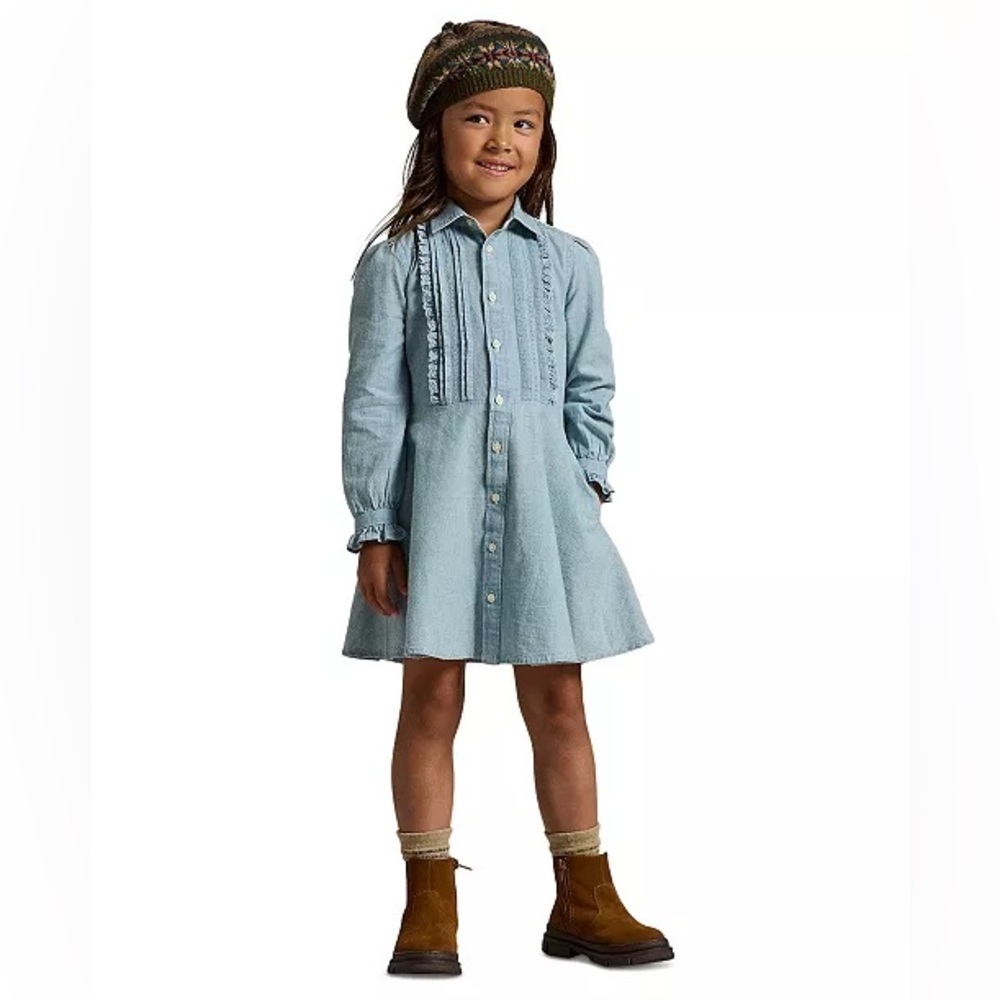Ralph Lauren Ruffled Cotton Chambray Dress